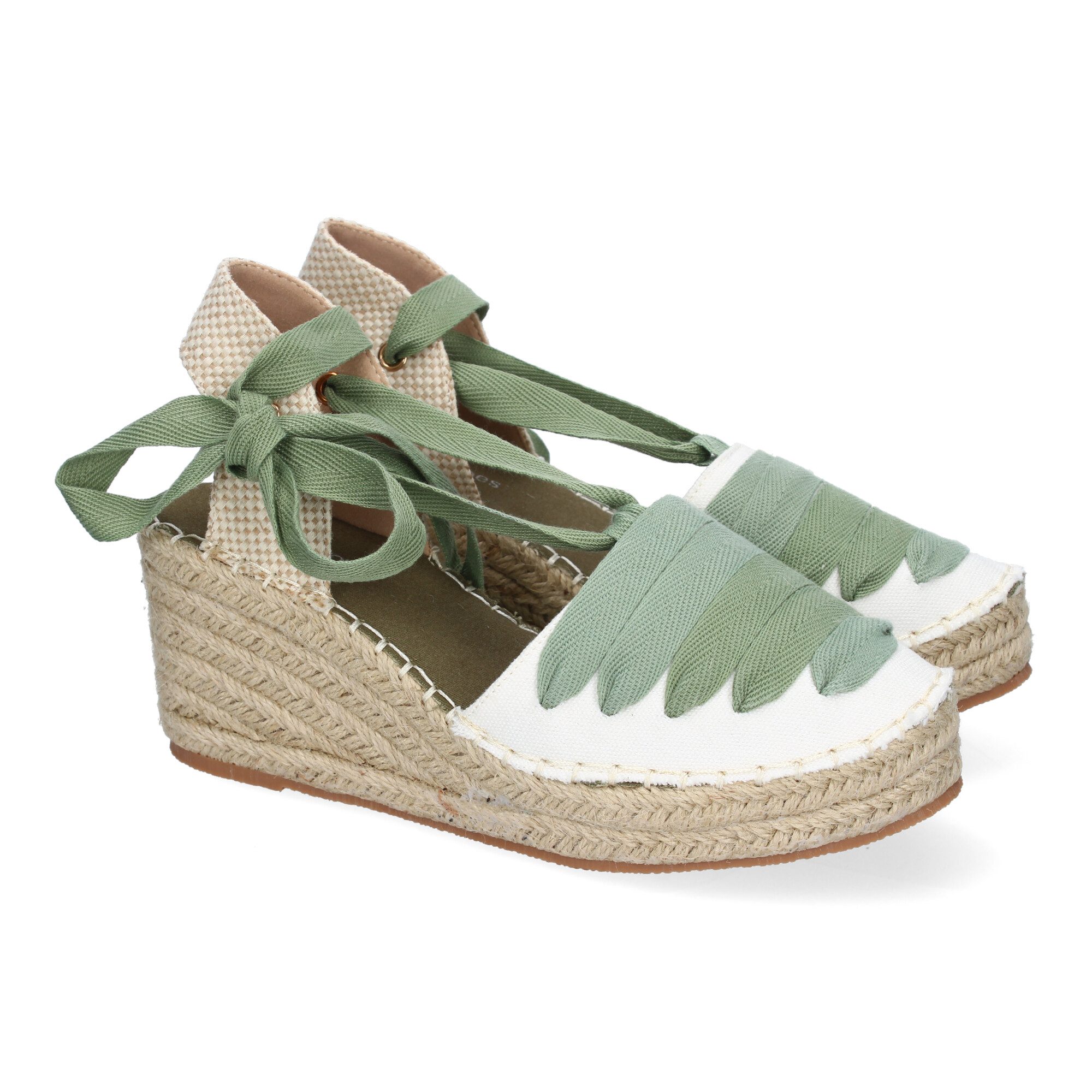 Sandalias de esparto beige con cordón verde