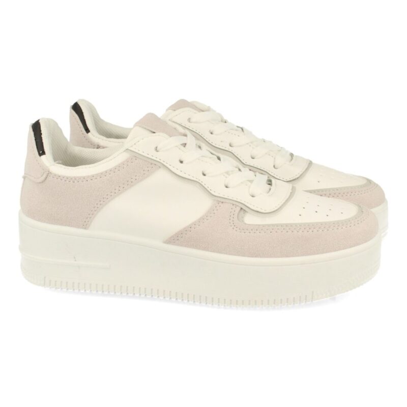 Sneakers de antelina y polipiel blanco