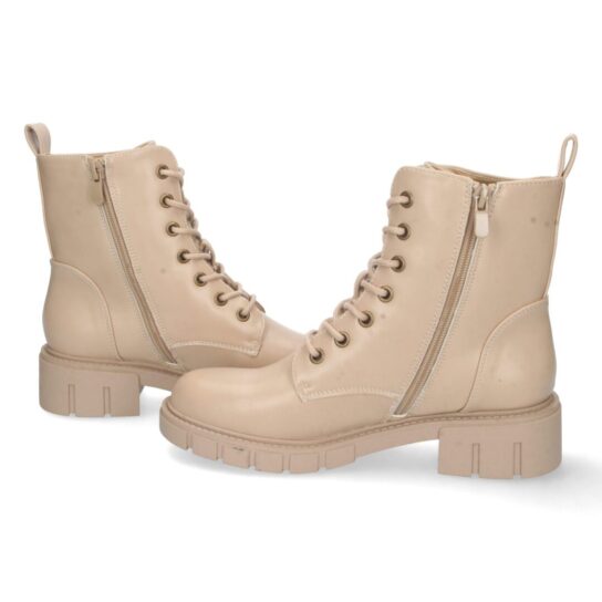 Bota tipo militar con adorno de cremallera beige - Imagen 5