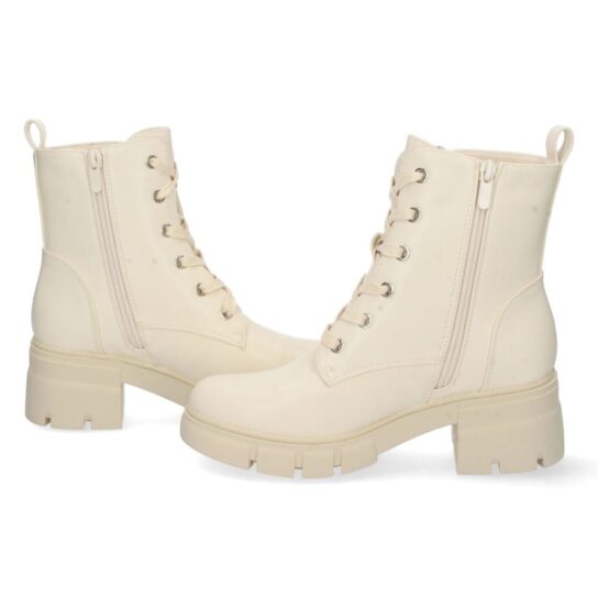 Bota tipo militar con tacón y cremallera beige - Imagen 5