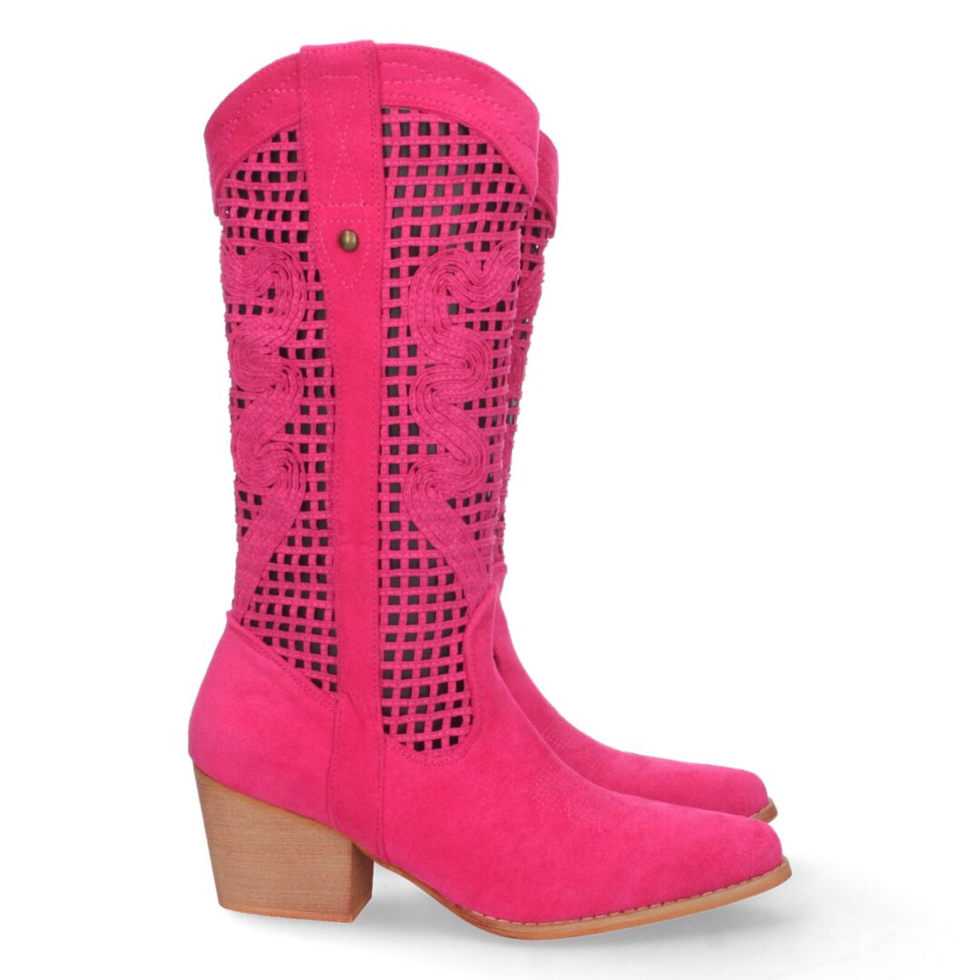 Bota caña calada fucsia