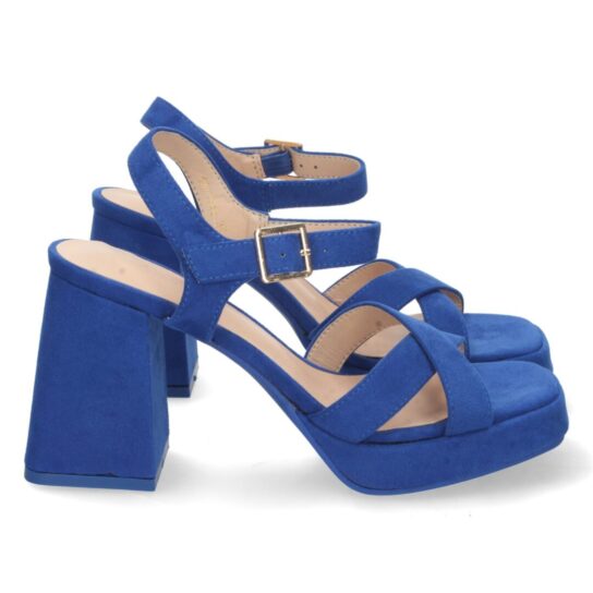 Sandalia cruzada de tacón ancho azul