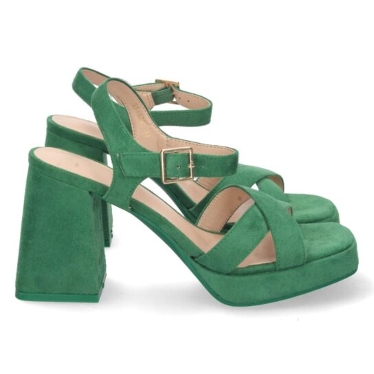 Sandalia cruzada de tacón ancho verde