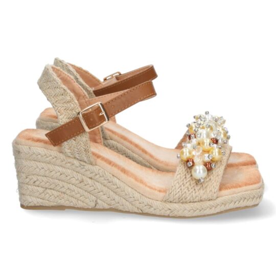 Cuña trenzada con brillos beige
