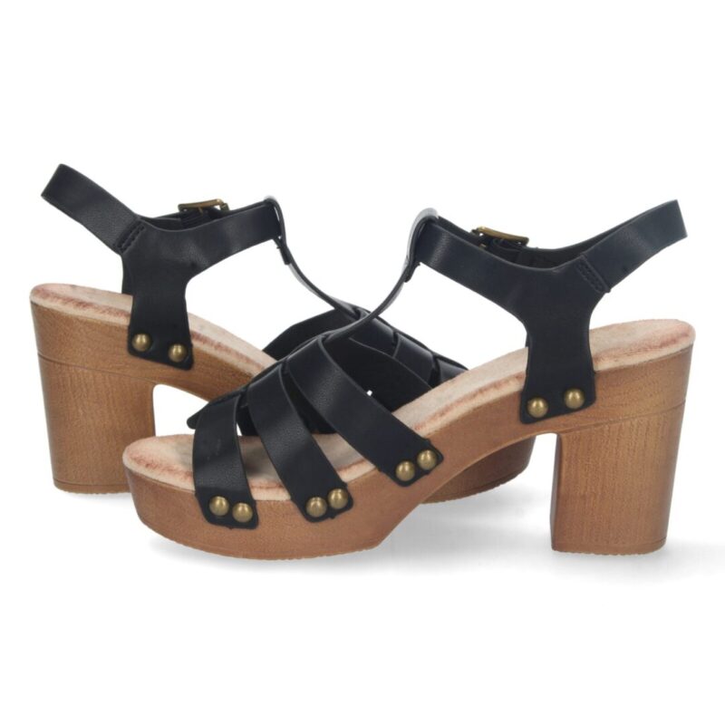 Sandalia de tacón estilo cangrejera negro - Imagen 5