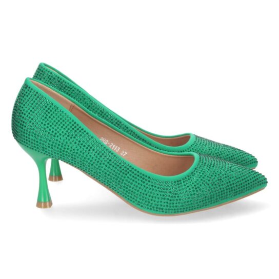 Zapato brillos tacón verde