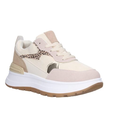 Zapatilla deportiva beige con cuña y lunares - Imagen 3