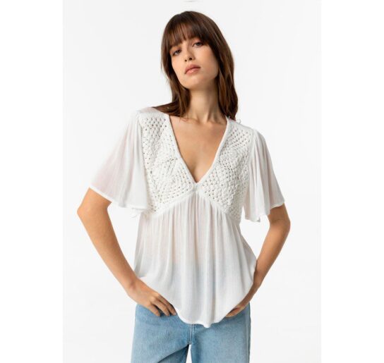 Vista frontal de blusa escote en pico Tothemy blanco Tiffosi