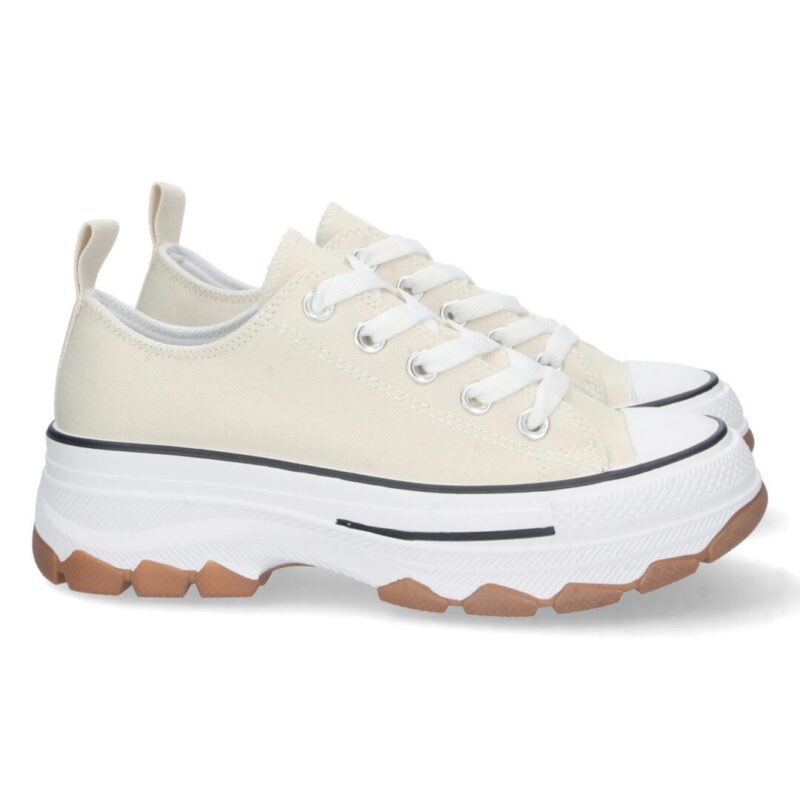 Zapatillas beige de lona con plataforma, vista lateral