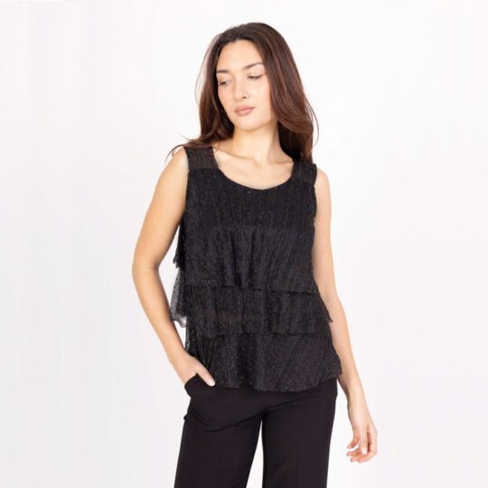 Blusa tul negra volantes lentejuelas -10y20 Only Woman