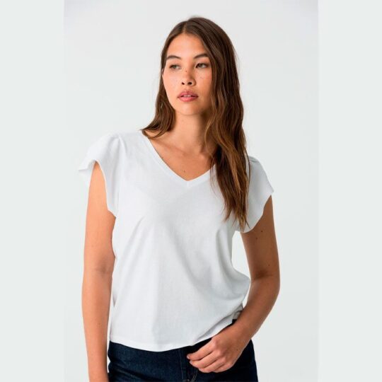 camiseta blanca escote pico volantes - 10y20 Only Woman