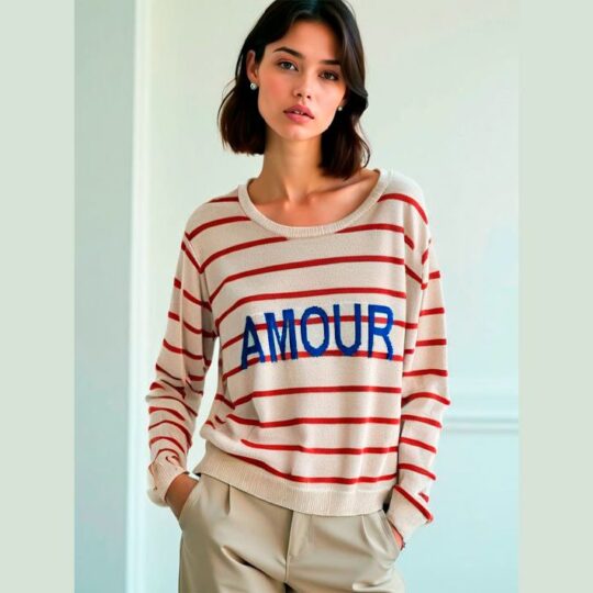Jersey de rayas blancas y rojas "AMOUR" - 10y20 Only Woman