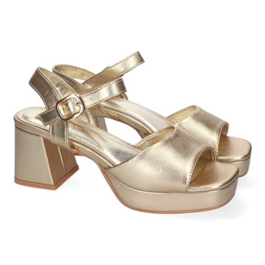 Sandalias de tacón cuadrado oro