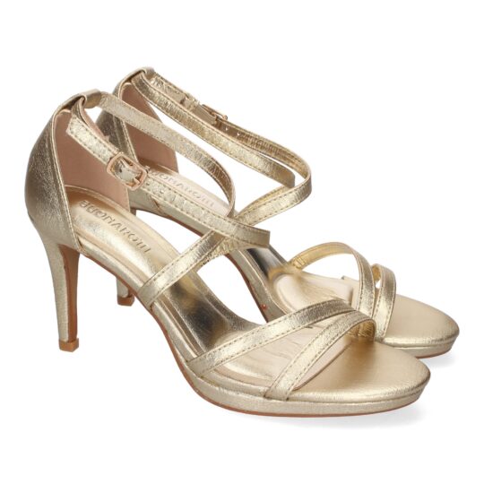 Sandalias de Tacón fino con Tiras cruzadas oro
