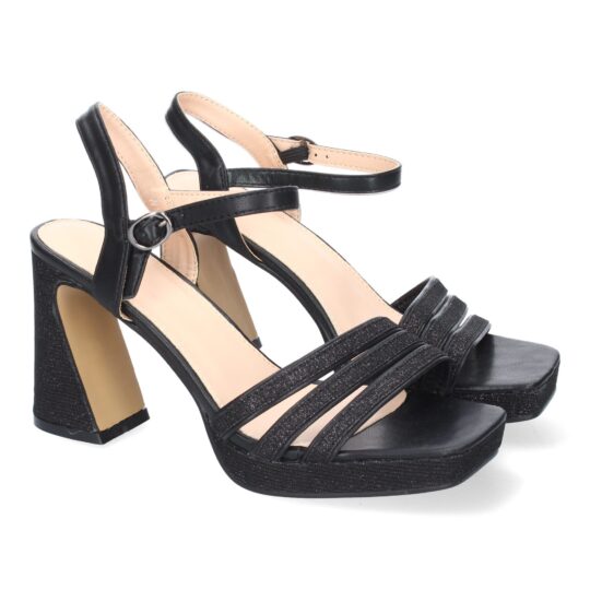 Sandalias de Tacón con tiras brillantes negro