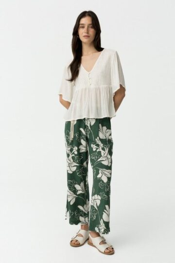 pantalón wide leg floral verde mujer -10y20 Only Woman