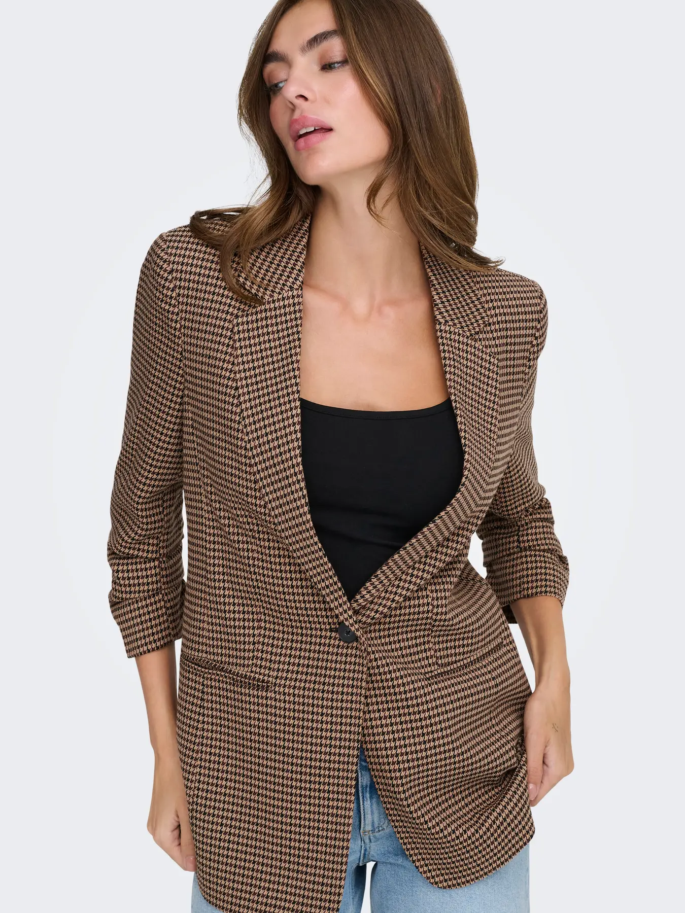 Blazer estampado pata de gallo marron ONLY
