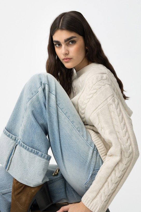 Jersey de punto trenzado beige Tiffosi