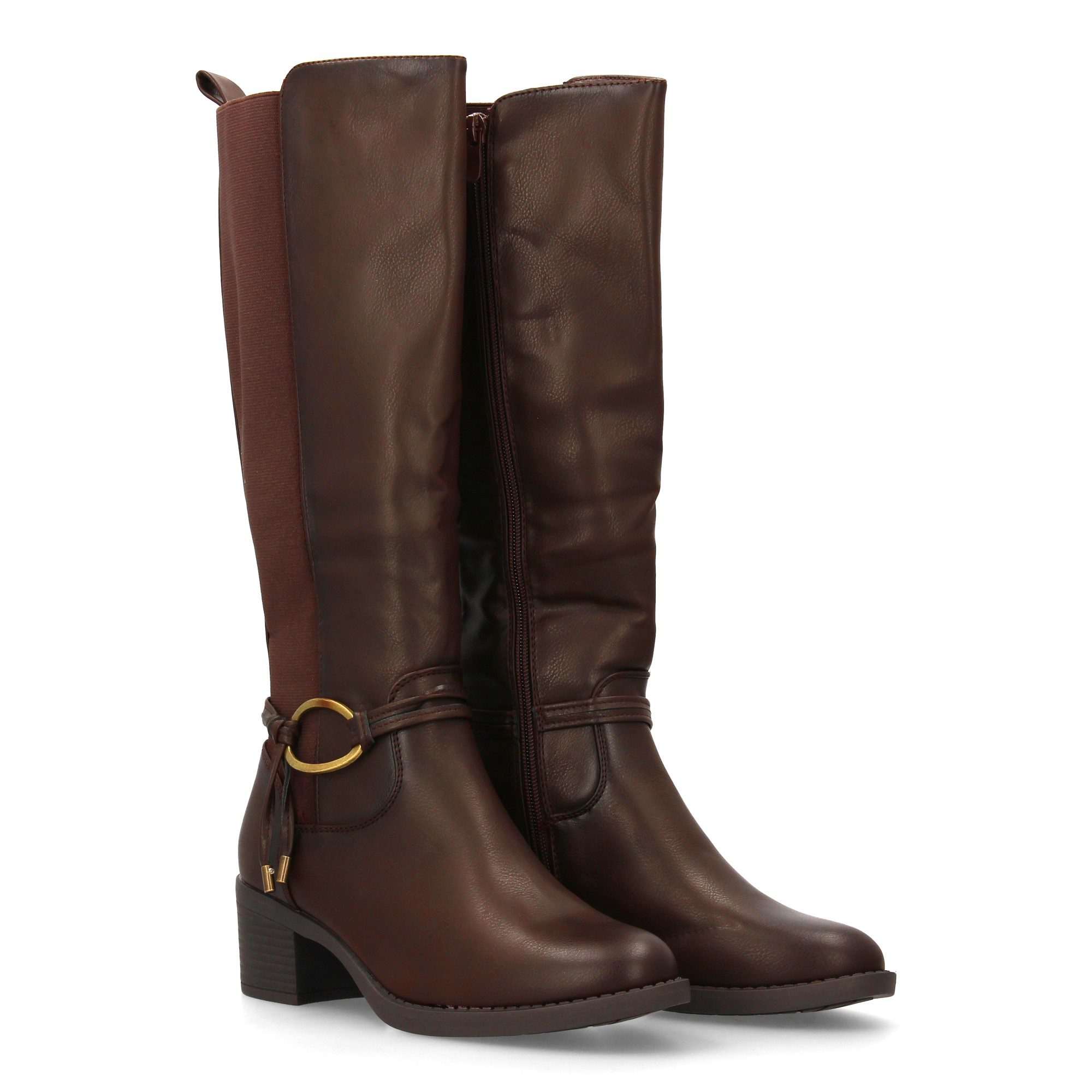 Botas con elástico en la caña y detalle de eslabón en el tobilo marrón