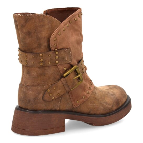 Botín motero marrón con tachuelas y hebilla - Imagen 4