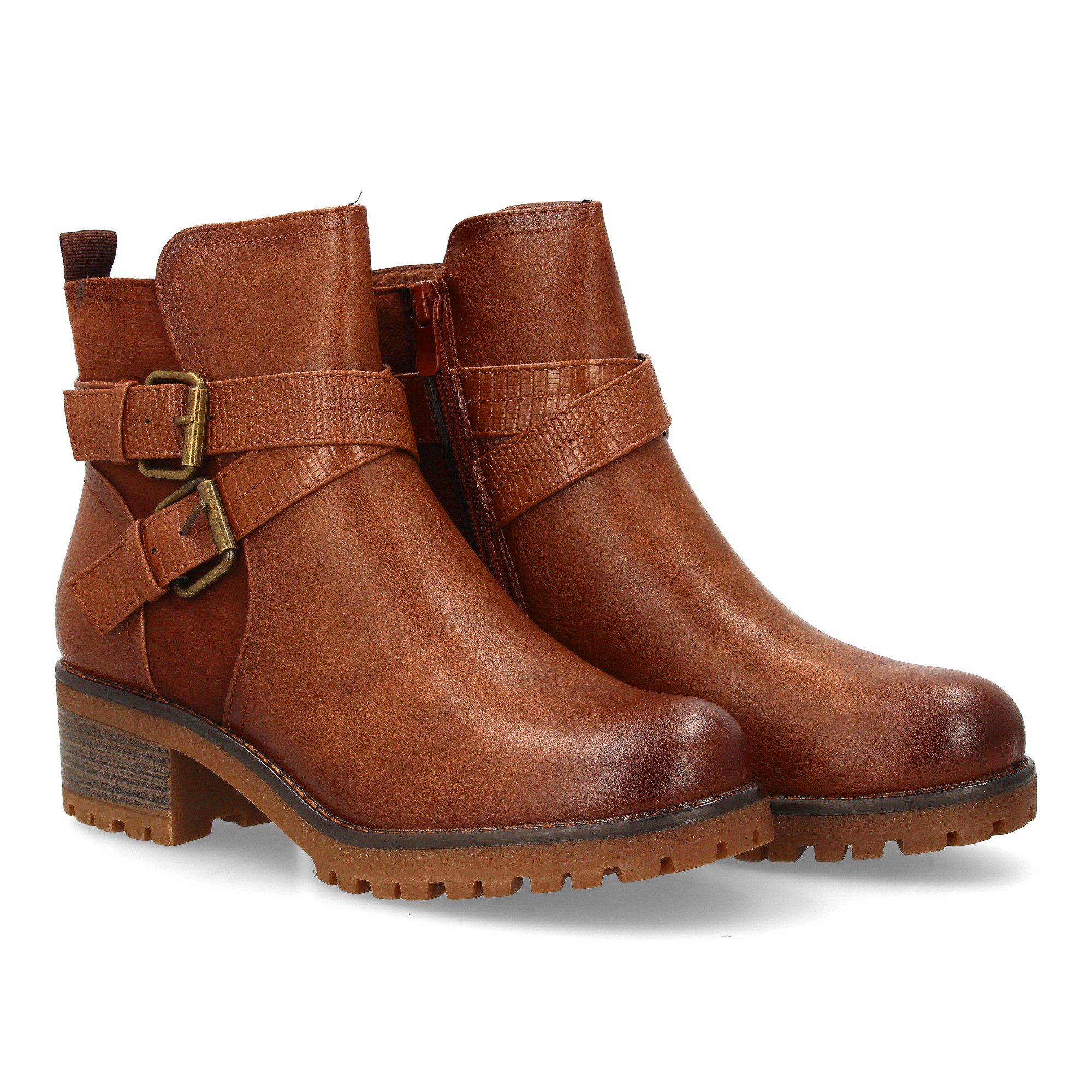 Botines casual marrón con doble hebilla dorada