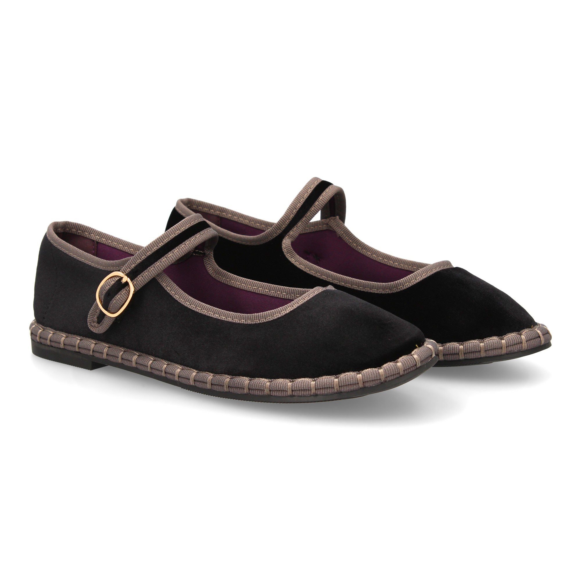 Bailarina aterciopelada con hebilla negro