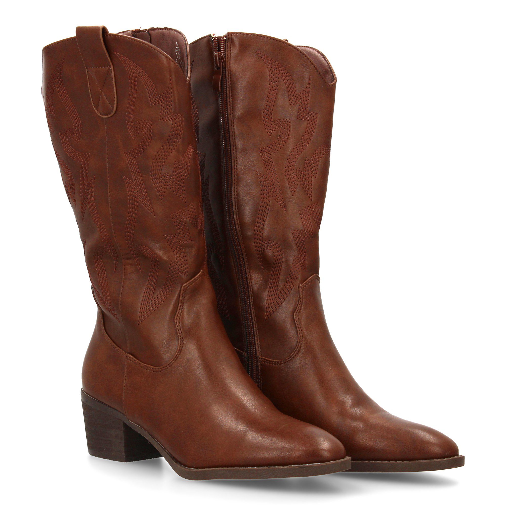 Bota cowboy marrón con bordado en caña