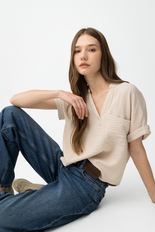 Blusa efecto arrugado beige Tiffosi