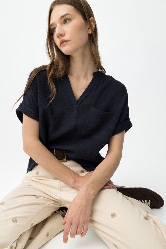 Blusa efecto arrugado azul Tiffosi