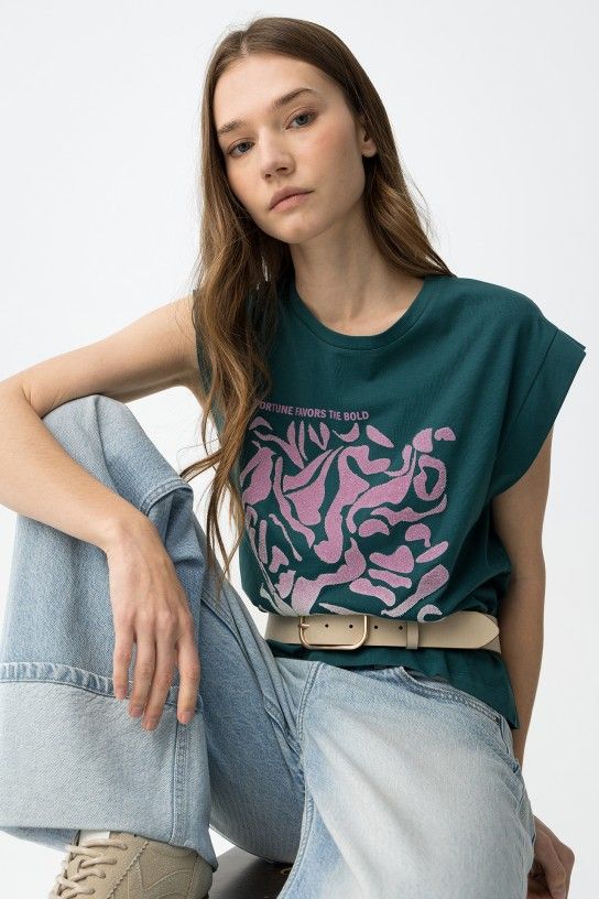 Camiseta verde de manga corta con estampado Tiffosi