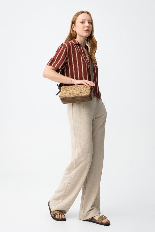 Pantalón de viscosa ancho beige Tiffosi