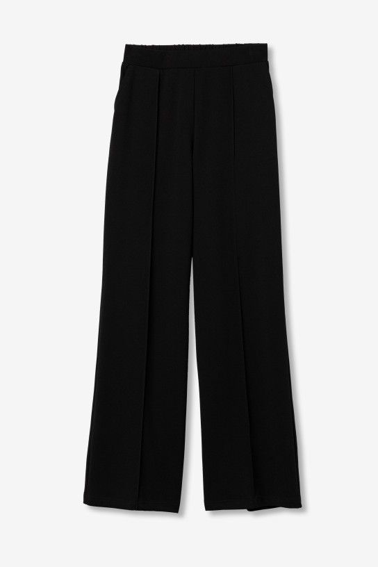 Pantalón ancho con cintura elástica negro Tiffosi de corte recto con pliegues verticales